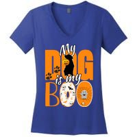 My Dog Is My Boo Funny Ghost Halloween Costume Dog Lover Gift Women's V-Neck T-Shirt