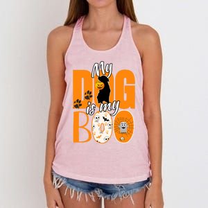 My Dog Is My Boo Funny Ghost Halloween Costume Dog Lover Gift Women's Knotted Racerback Tank