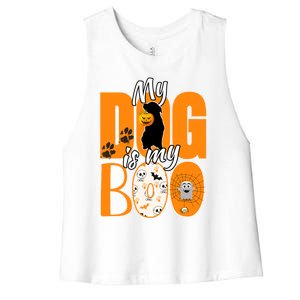 My Dog Is My Boo Funny Ghost Halloween Costume Dog Lover Gift Women's Racerback Cropped Tank