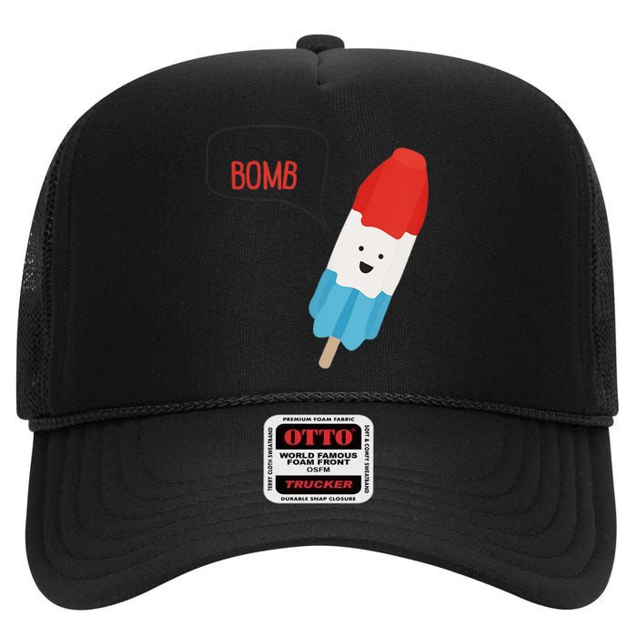 My Dad Is The Bomb Pop Funny Icecream Popsicle Summer High Crown Mesh Back Trucker Hat