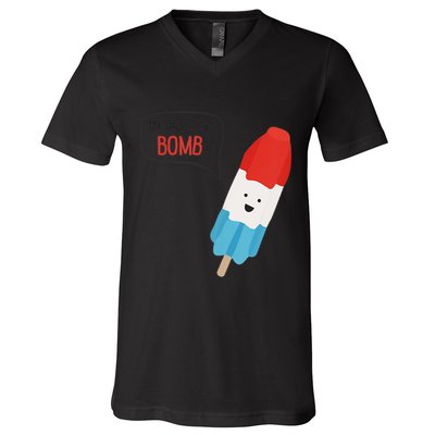 My Dad Is The Bomb Pop Funny Icecream Popsicle Summer V-Neck T-Shirt