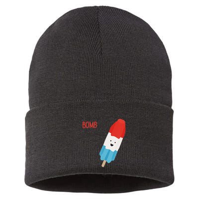 My Dad Is The Bomb Pop Funny Icecream Popsicle Summer Sustainable Knit Beanie