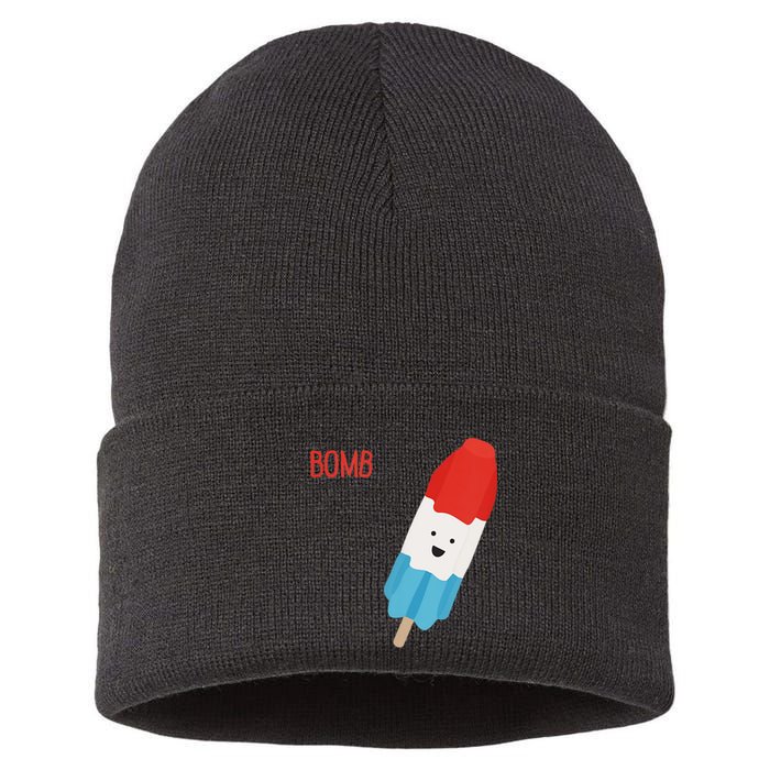 My Dad Is The Bomb Pop Funny Icecream Popsicle Summer Sustainable Knit Beanie