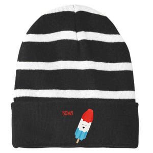 My Dad Is The Bomb Pop Funny Icecream Popsicle Summer Striped Beanie with Solid Band