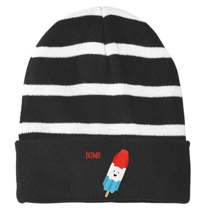 My Dad Is The Bomb Pop Funny Icecream Popsicle Summer Striped Beanie with Solid Band