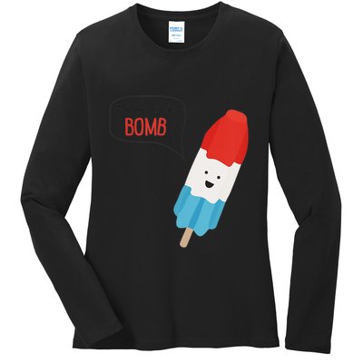 My Dad Is The Bomb Pop Funny Icecream Popsicle Summer Ladies Long Sleeve Shirt