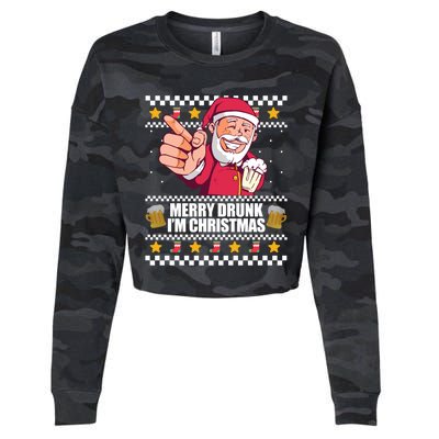 Merry Drunk Im Christmas Funny Santa Ugly Xmas Sweater Meme Gift Cropped Pullover Crew