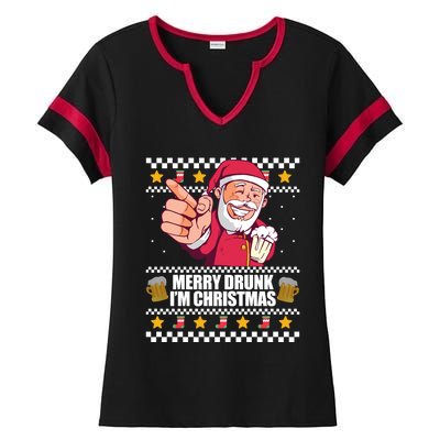 Merry Drunk Im Christmas Funny Santa Ugly Xmas Sweater Meme Gift Ladies Halftime Notch Neck Tee