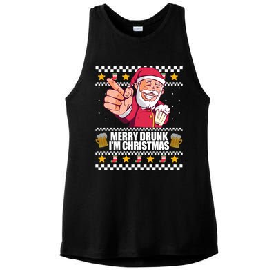 Merry Drunk Im Christmas Funny Santa Ugly Xmas Sweater Meme Gift Ladies PosiCharge Tri-Blend Wicking Tank