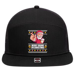 Merry Drunk Im Christmas Funny Santa Ugly Xmas Sweater Meme Gift 7 Panel Mesh Trucker Snapback Hat