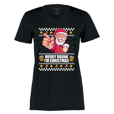 Merry Drunk Im Christmas Funny Santa Ugly Xmas Sweater Meme Gift Women's Momentum V-Neck T-Shirt