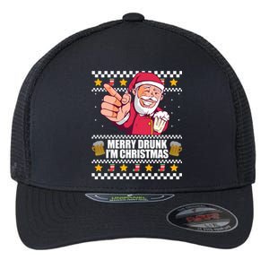 Merry Drunk Im Christmas Funny Santa Ugly Xmas Sweater Meme Gift Flexfit Unipanel Trucker Cap