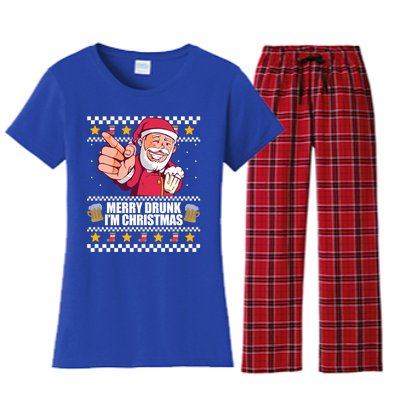 Merry Drunk Im Christmas Funny Santa Ugly Xmas Sweater Meme Gift Women's Flannel Pajama Set