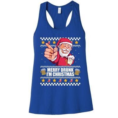 Merry Drunk Im Christmas Funny Santa Ugly Xmas Sweater Meme Gift Women's Racerback Tank