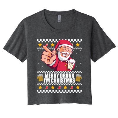 Merry Drunk Im Christmas Funny Santa Ugly Xmas Sweater Meme Gift Women's Crop Top Tee