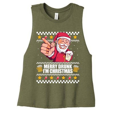 Merry Drunk Im Christmas Funny Santa Ugly Xmas Sweater Meme Gift Women's Racerback Cropped Tank