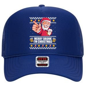 Merry Drunk Im Christmas Funny Santa Ugly Xmas Sweater Meme Gift High Crown Mesh Back Trucker Hat