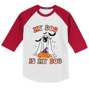 My Dog Is My Boo Cute Boho Halloween Funny Gift Kids Colorblock Raglan Jersey