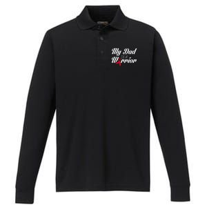 My Dad Is A Warrior Red Ribbon Stroke Awareness Performance Long Sleeve Polo