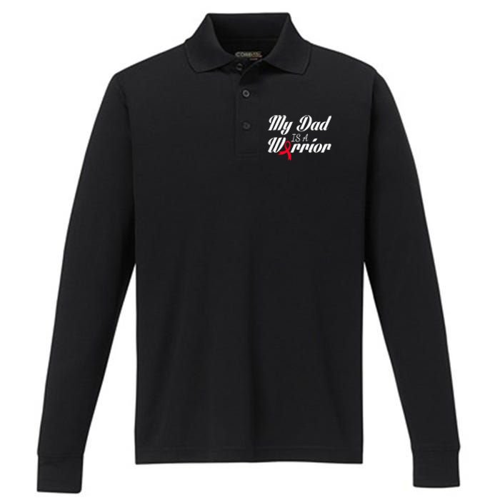 My Dad Is A Warrior Red Ribbon Stroke Awareness Performance Long Sleeve Polo