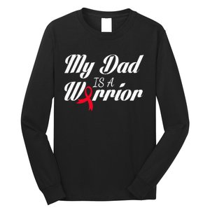 My Dad Is A Warrior Red Ribbon Stroke Awareness Long Sleeve Shirt