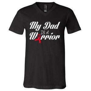 My Dad Is A Warrior Red Ribbon Stroke Awareness V-Neck T-Shirt