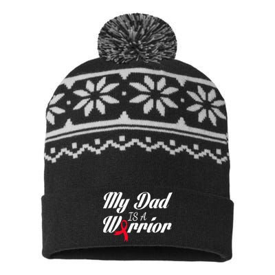 My Dad Is A Warrior Red Ribbon Stroke Awareness USA-Made Snowflake Beanie