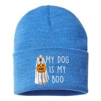 My Dog Is My Boo Halloween Funny Dog Owner Ghost Lover Gift Sustainable Knit Beanie