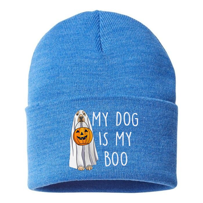 My Dog Is My Boo Halloween Funny Dog Owner Ghost Lover Gift Sustainable Knit Beanie