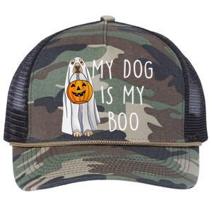 My Dog Is My Boo Halloween Funny Dog Owner Ghost Lover Gift Retro Rope Trucker Hat Cap