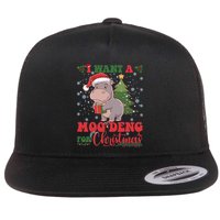 Moo Deng I Want A Moo Deng For Christmas Pygmy Baby Hippo Flat Bill Trucker Hat