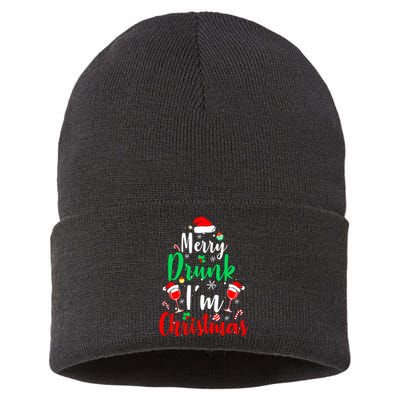 Merry Drunk I'm Christmas Funny Santa Joke Xmas Beer Lover Sustainable Knit Beanie