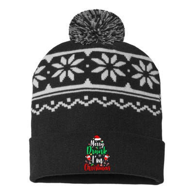 Merry Drunk I'm Christmas Funny Santa Joke Xmas Beer Lover USA-Made Snowflake Beanie