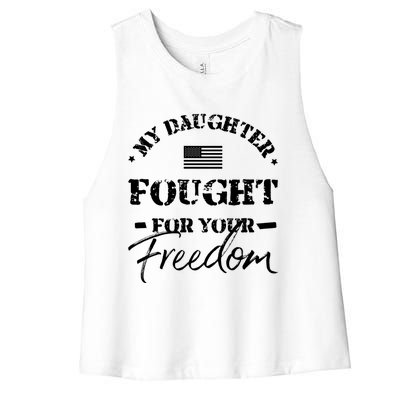 My Daughter Is A Veteran Mom Dad Gift Women's Racerback Cropped Tank