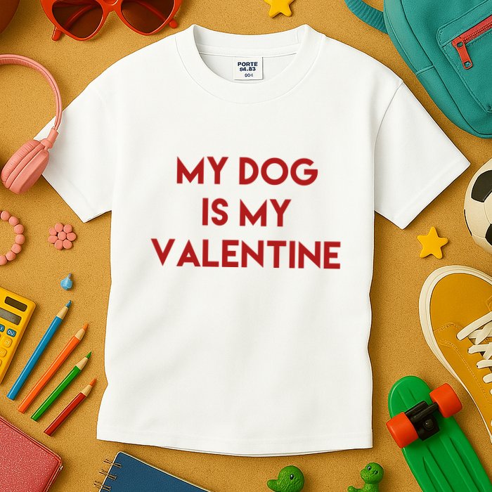 My Dog Is My Valentine Funny Cute Kids T-Shirt