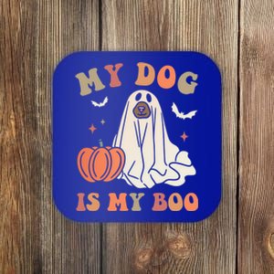 My Dog Is My Boo Spooky Season Ghost Halloween Groovy Retro Gift Coaster