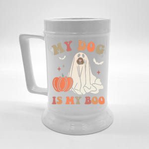 My Dog Is My Boo Spooky Season Ghost Halloween Groovy Retro Gift Beer Stein