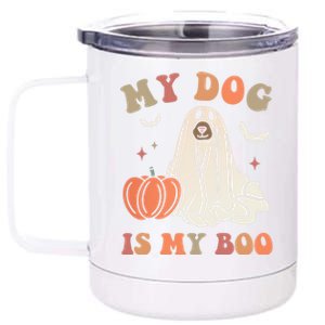 My Dog Is My Boo Spooky Season Ghost Halloween Groovy Retro Gift 12 oz Stainless Steel Tumbler Cup