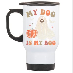 My Dog Is My Boo Spooky Season Ghost Halloween Groovy Retro Gift Stainless Steel Travel Mug