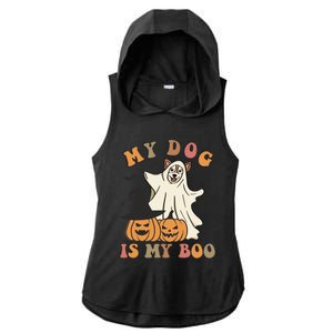 My Dog Is My Boo Spooky Season Ghost Halloween Groovy Retro Funny Gift Ladies PosiCharge Tri-Blend Wicking Draft Hoodie Tank