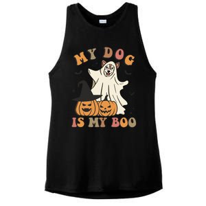 My Dog Is My Boo Spooky Season Ghost Halloween Groovy Retro Funny Gift Ladies PosiCharge Tri-Blend Wicking Tank