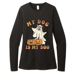 My Dog Is My Boo Spooky Season Ghost Halloween Groovy Retro Funny Gift Womens CVC Long Sleeve Shirt