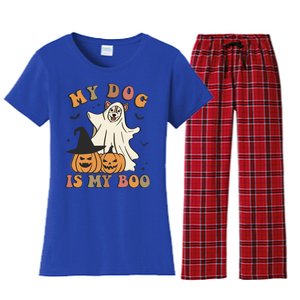 My Dog Is My Boo Spooky Season Ghost Halloween Groovy Retro Funny Gift Women's Flannel Pajama Set