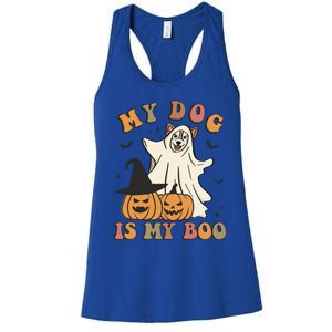 My Dog Is My Boo Spooky Season Ghost Halloween Groovy Retro Funny Gift Women's Racerback Tank