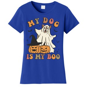 My Dog Is My Boo Spooky Season Ghost Halloween Groovy Retro Funny Gift Women's T-Shirt