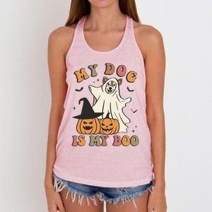 My Dog Is My Boo Spooky Season Ghost Halloween Groovy Retro Funny Gift Women's Knotted Racerback Tank