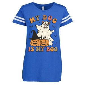 My Dog Is My Boo Spooky Season Ghost Halloween Groovy Retro Funny Gift Enza Ladies Jersey Football T-Shirt