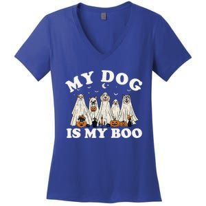 My Dog Is My Boo Halloween Funny Dog Owner Ghost Lover Gift Women's V-Neck T-Shirt