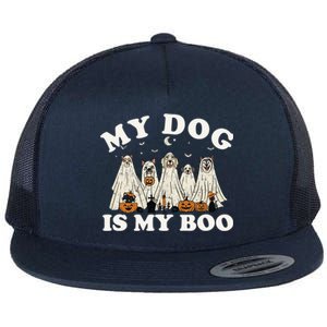 My Dog Is My Boo Halloween Funny Dog Owner Ghost Lover Gift Flat Bill Trucker Hat