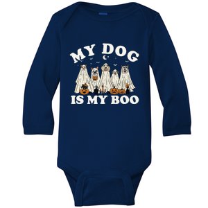 My Dog Is My Boo Halloween Funny Dog Owner Ghost Lover Gift Baby Long Sleeve Bodysuit